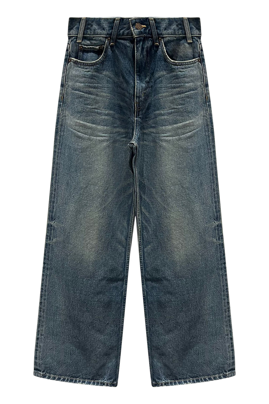 Wide-Leg Jeans Dark Blue Denim Cotton