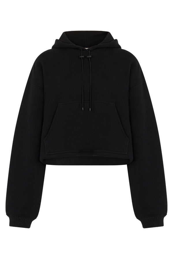 Hoodie Cropped Cotton Black Hoodies
