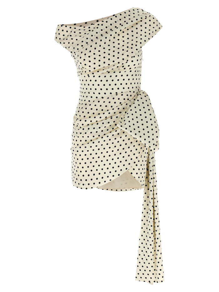 Polka Dot Satin Tie Side Mini dress White/black Polyester Elastane