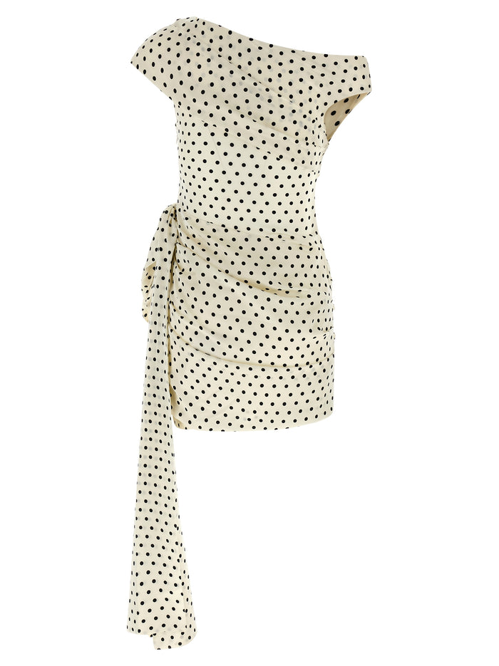 Polka Dot Satin Tie Side Mini dress White/black Polyester Elastane