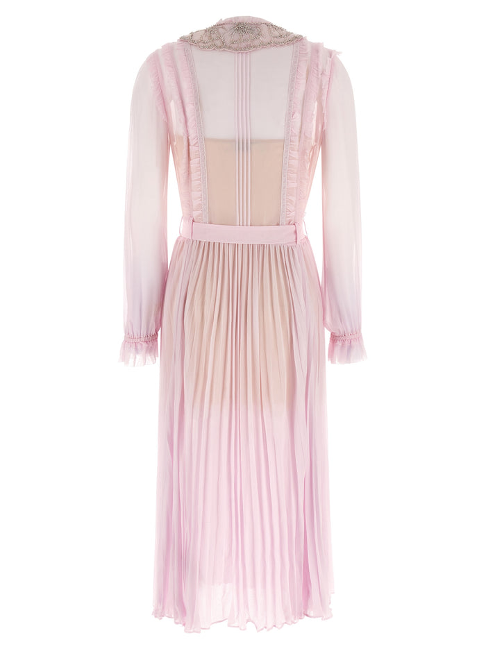 Pink Pleated Georgette Midi dresses Viscose