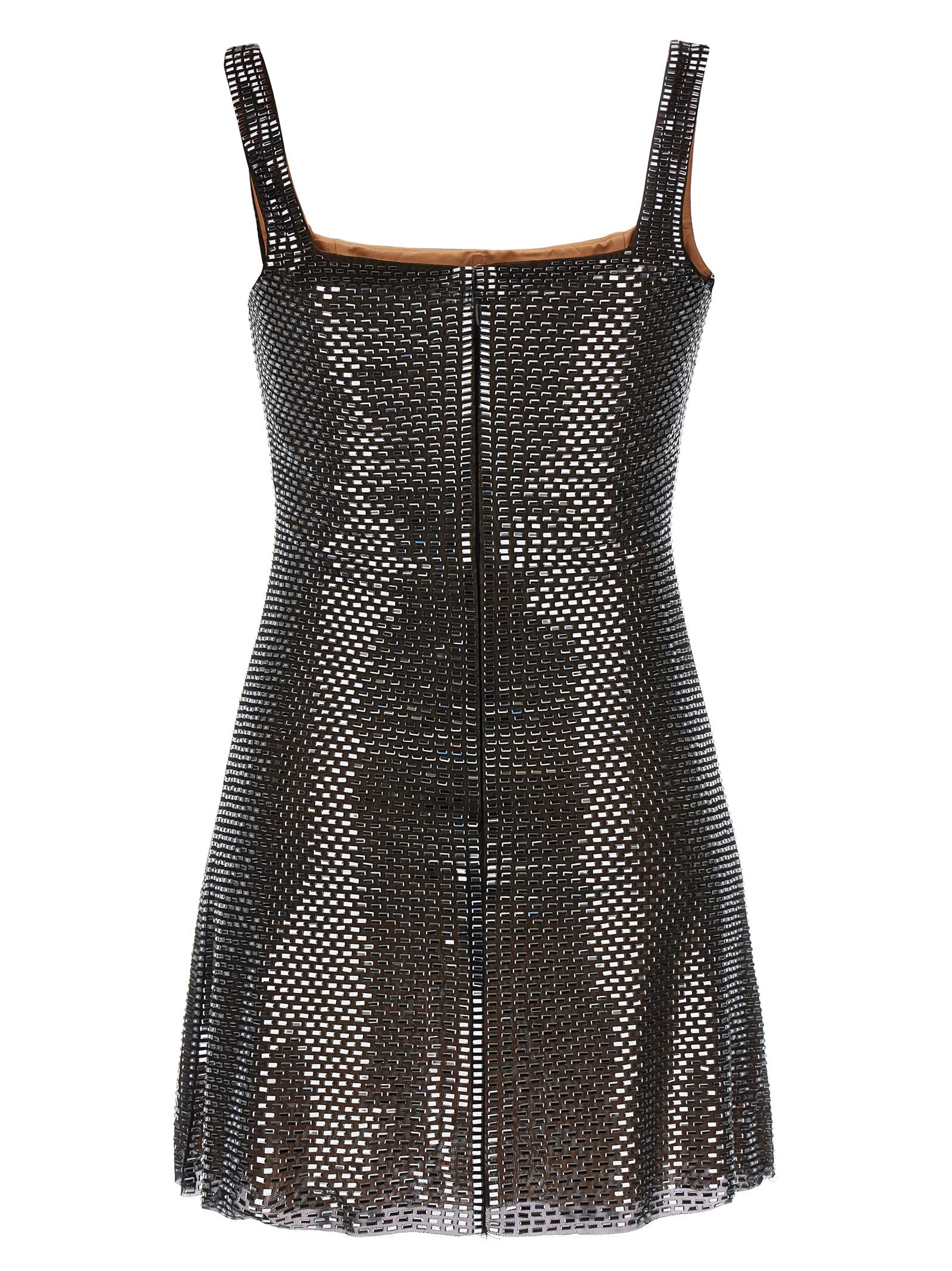 Gunmetal Rhinestone Mesh Mini Dress Gray Polyester Elastane