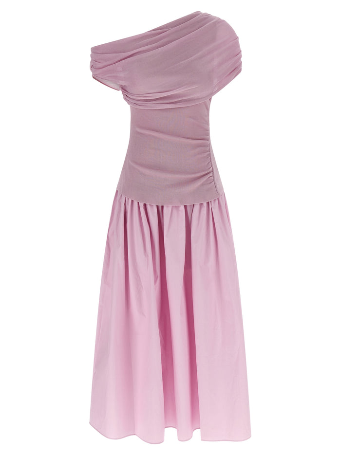 Pink Cotton Draped Knit Midi dress Viscose Polyamide