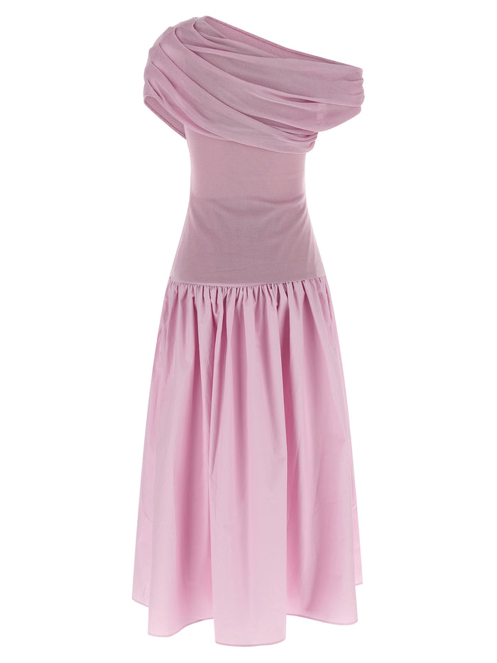 Pink Cotton Draped Knit Midi dress Viscose Polyamide