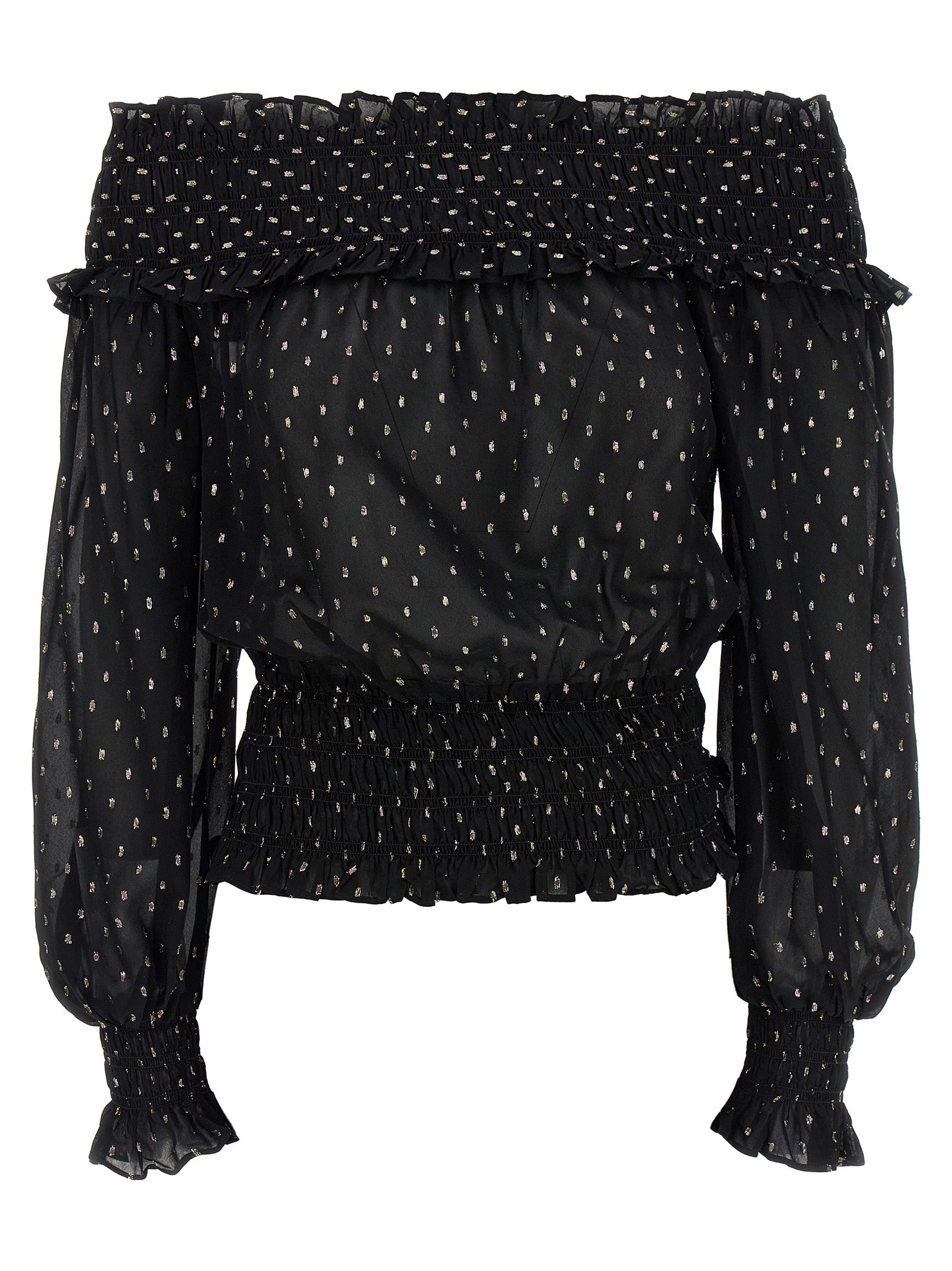 Black And Gold Chiffon top Viscose Metal Tops