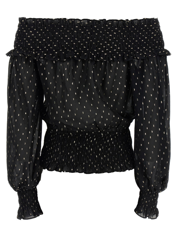 Black And Gold Chiffon top Viscose Metal Tops