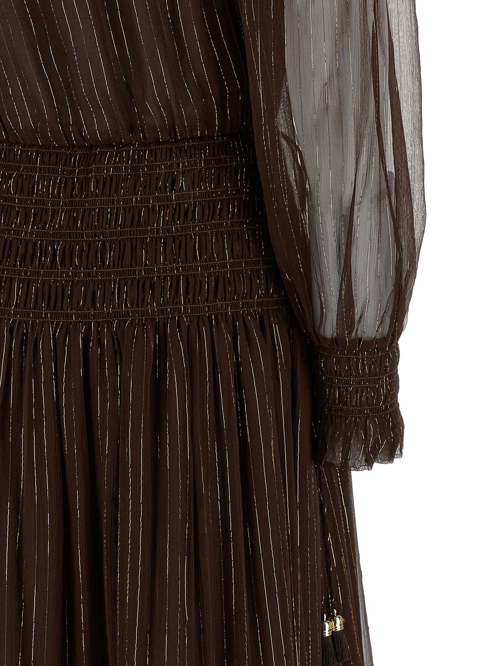 Brown Georgette Off Shoulder Maxi dress Silk Metallic