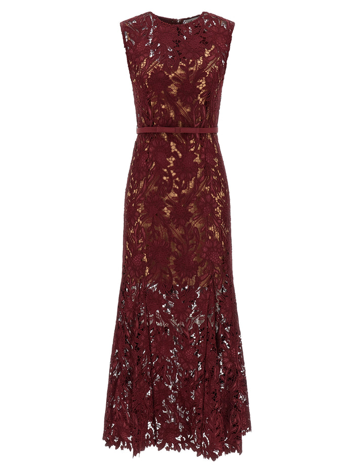 Burgundy Guipure Lace Midi dress Bordeaux Polyester Elastane