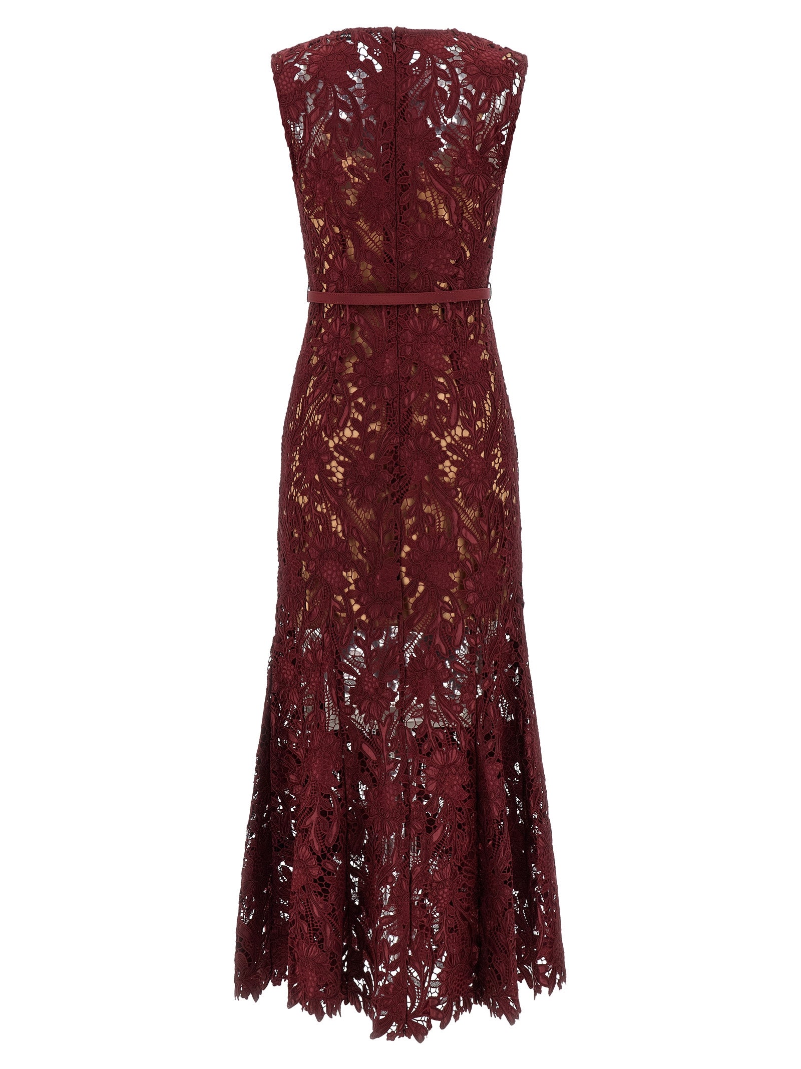 Burgundy Guipure Lace Midi dress Bordeaux Polyester Elastane