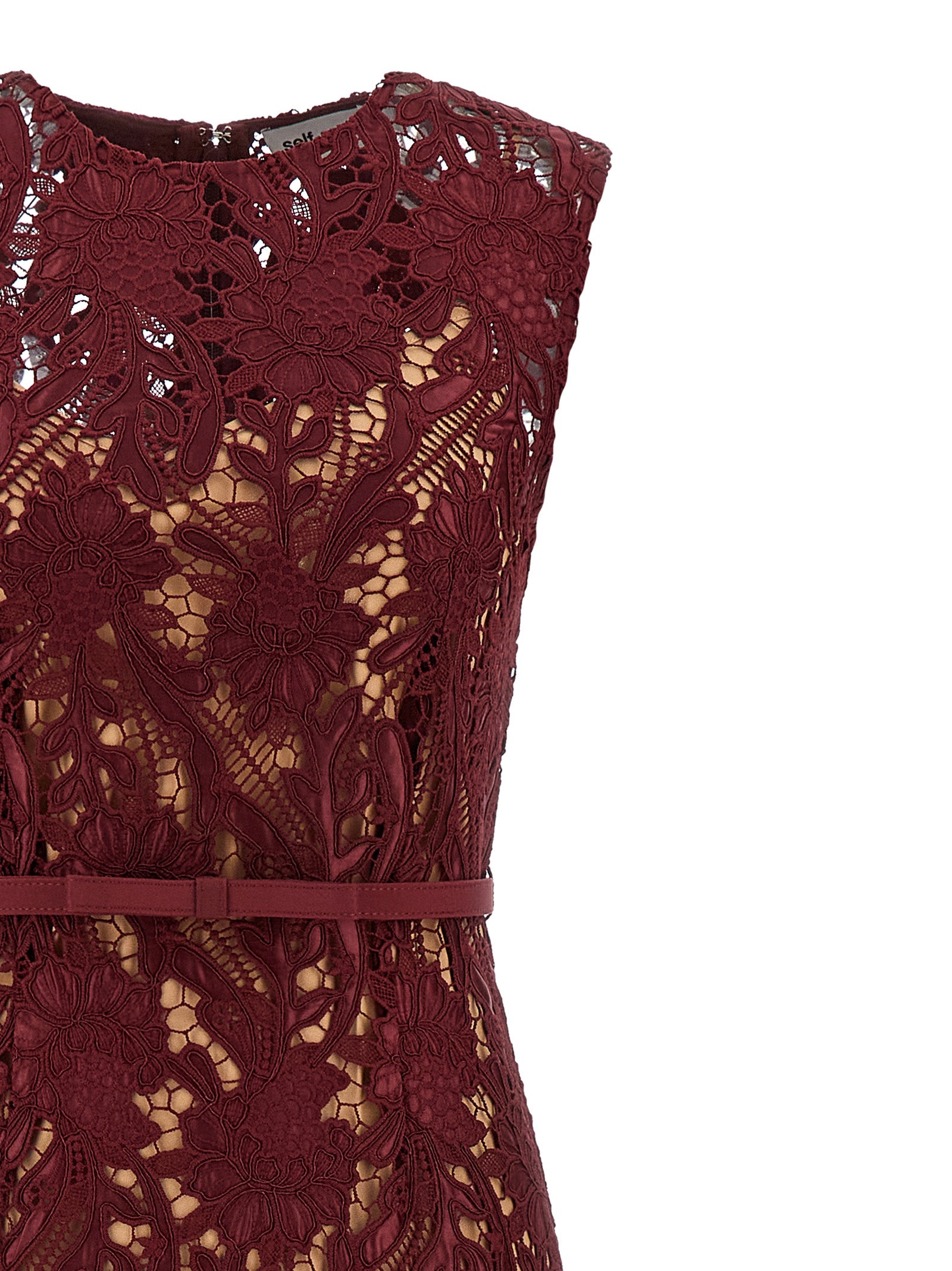Burgundy Guipure Lace Midi dress Bordeaux Polyester Elastane