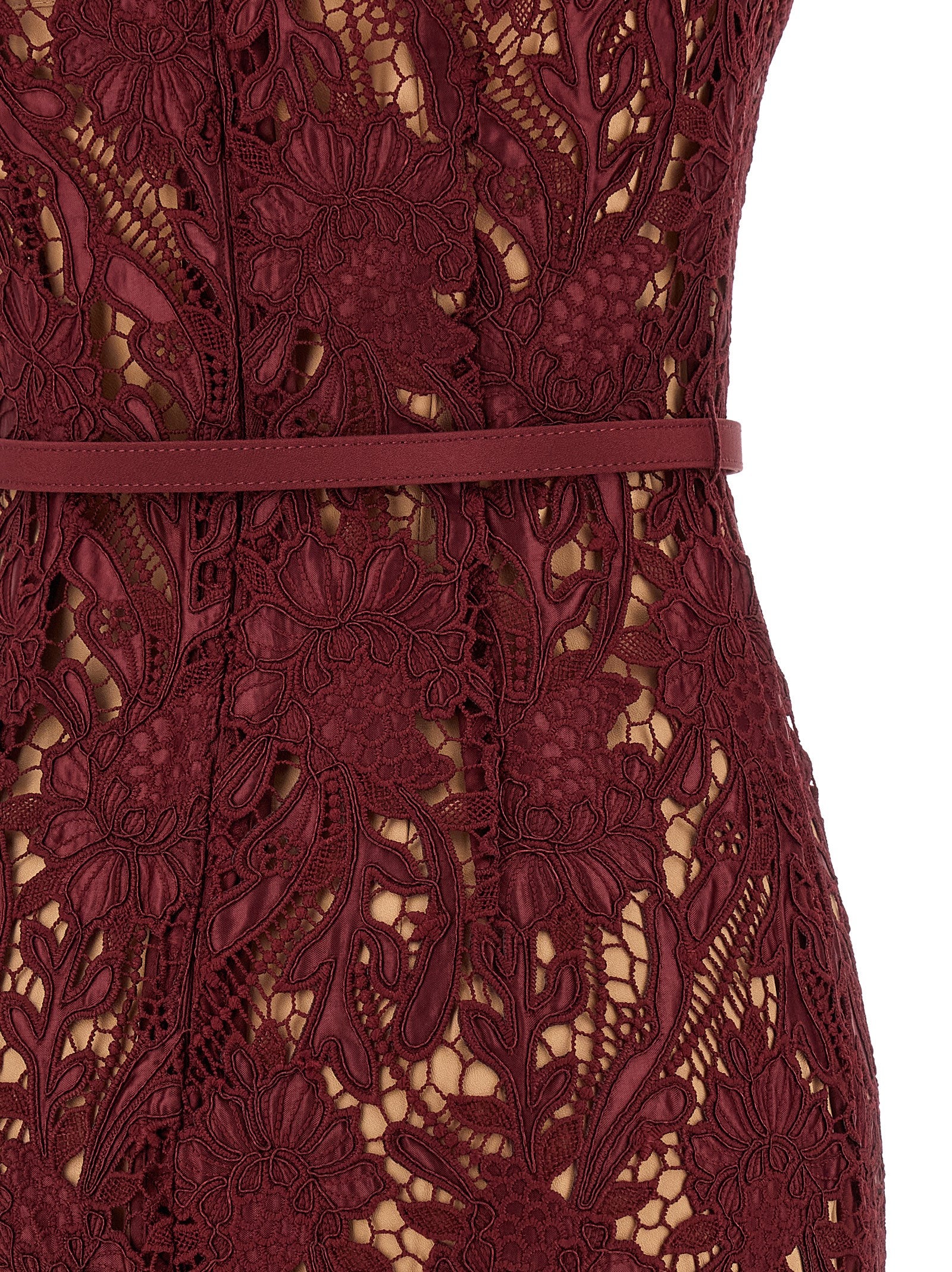 Burgundy Guipure Lace Midi dress Bordeaux Polyester Elastane