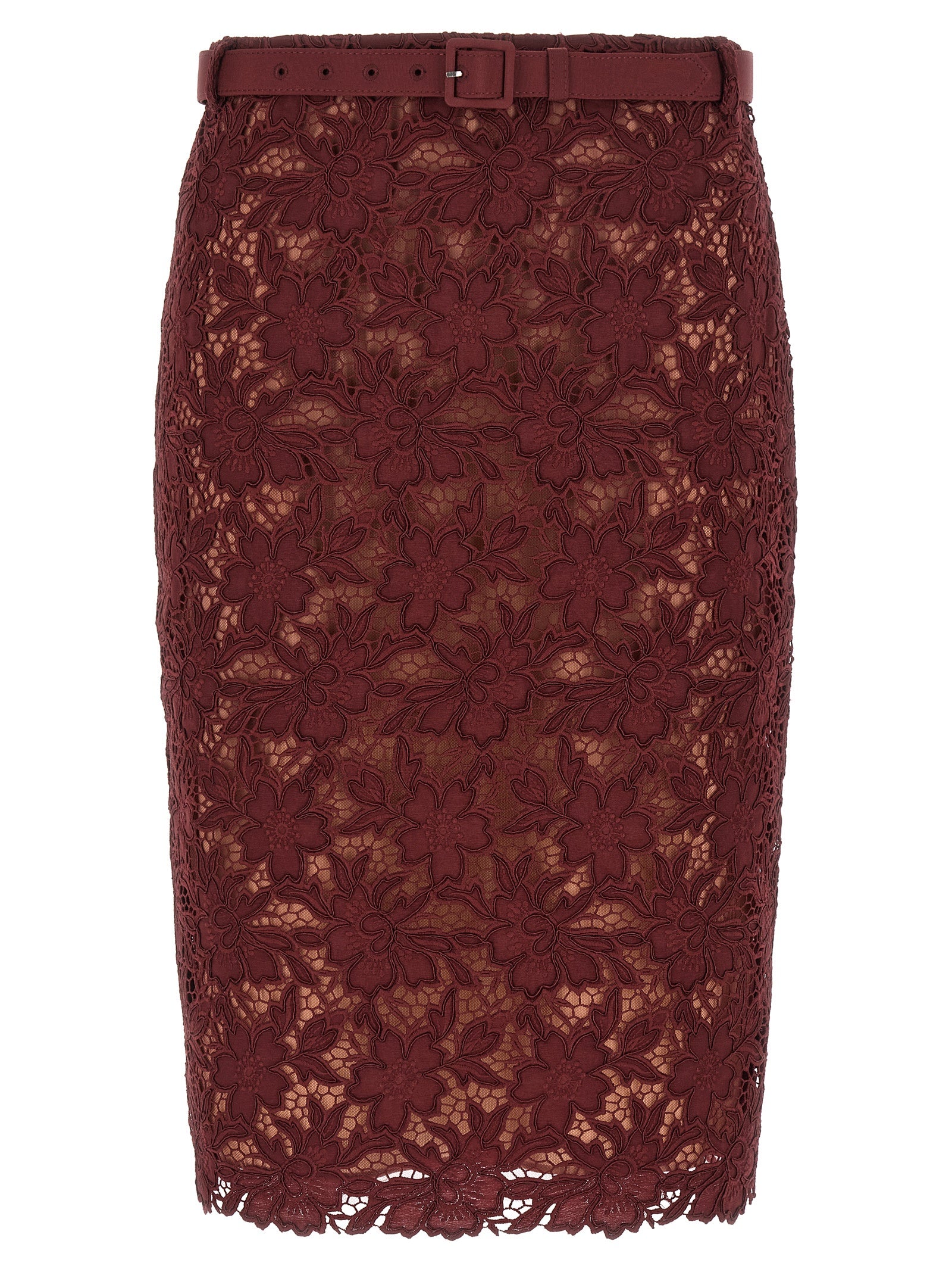 Burgundy Guipure Lace Midi skirt Bordeaux Polyester