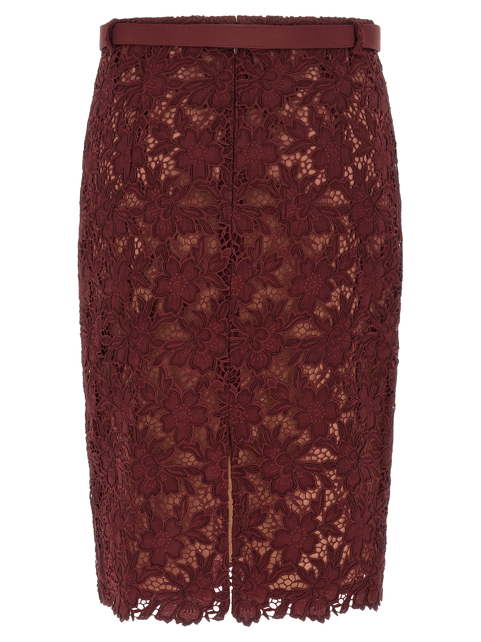 Burgundy Guipure Lace Midi skirt Bordeaux Polyester
