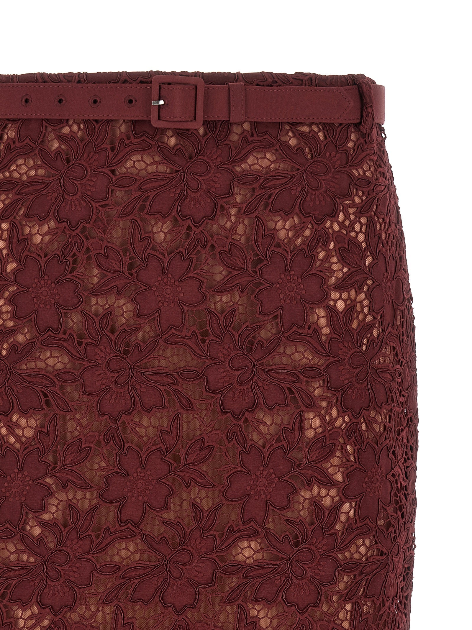 Burgundy Guipure Lace Midi skirt Bordeaux Polyester