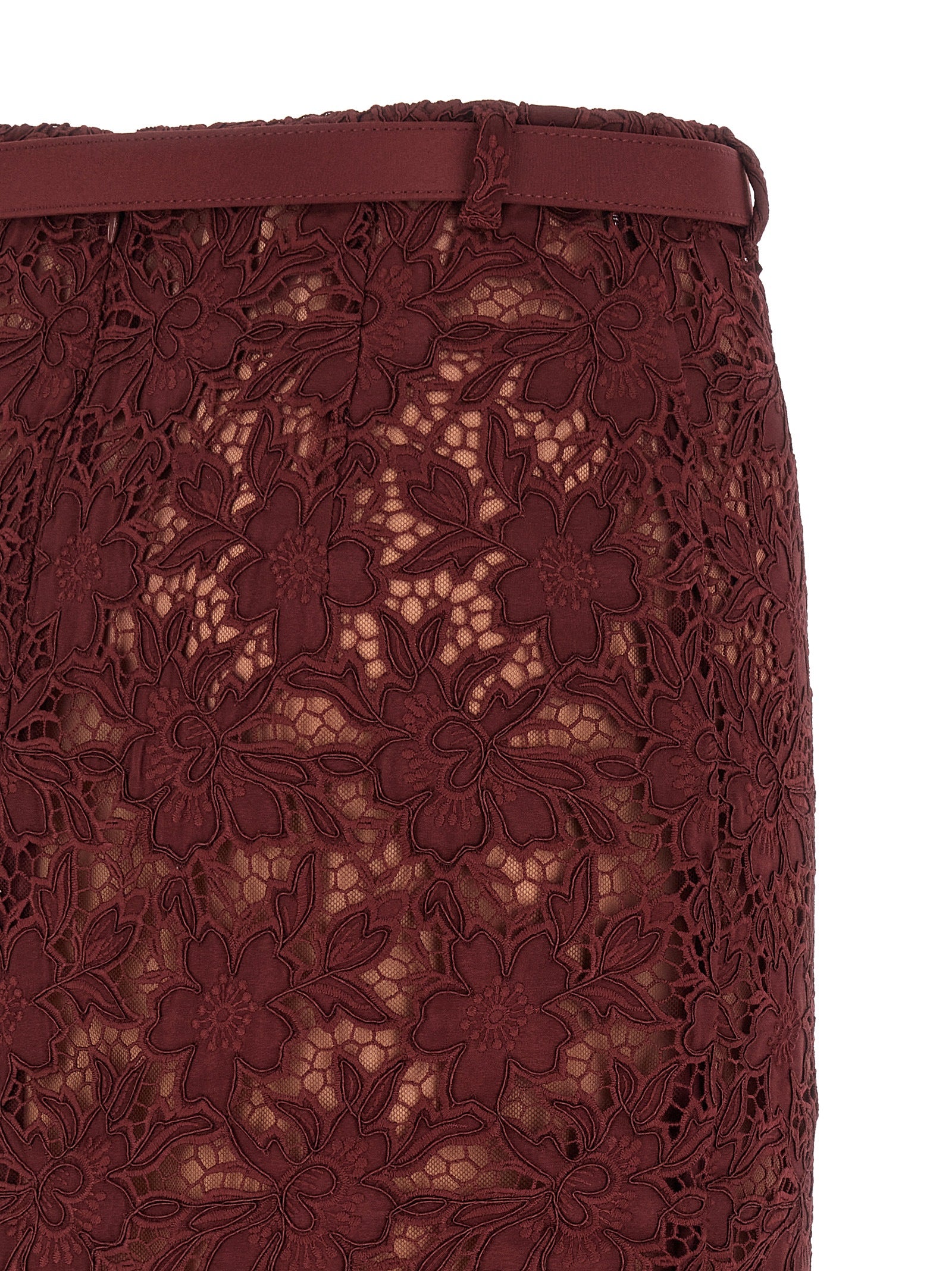 Burgundy Guipure Lace Midi skirt Bordeaux Polyester