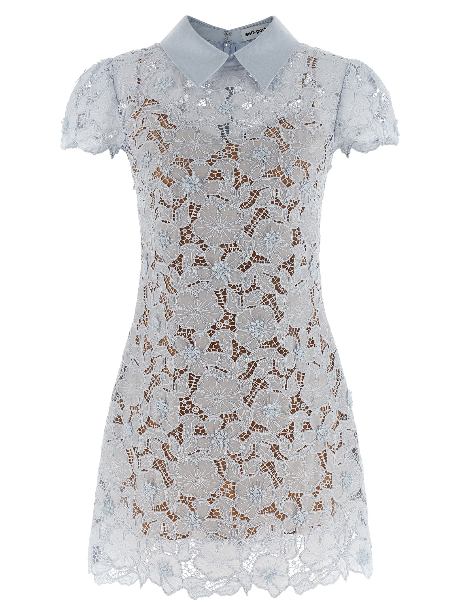 Blue Guipure Lace Mini dress Light Polyester