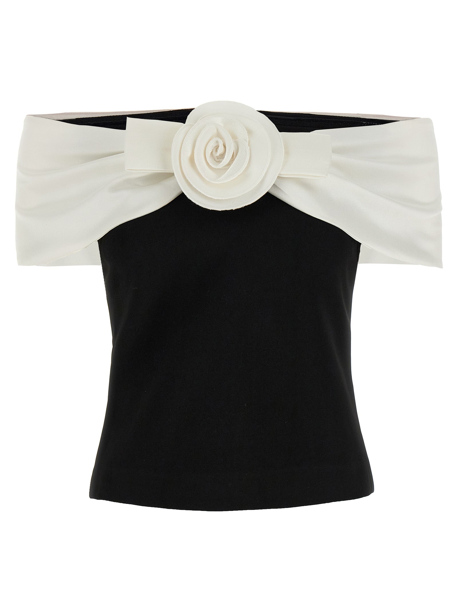 Black Crêpe Flower top White/black Polyester Tops