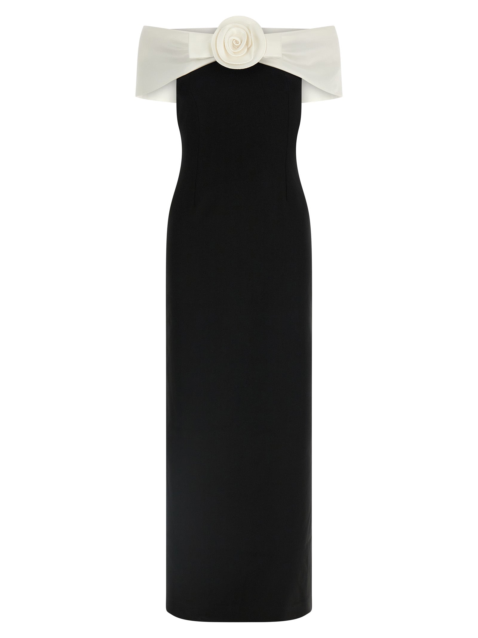 Black Crêpe Flower Maxi dress White/black Polyester