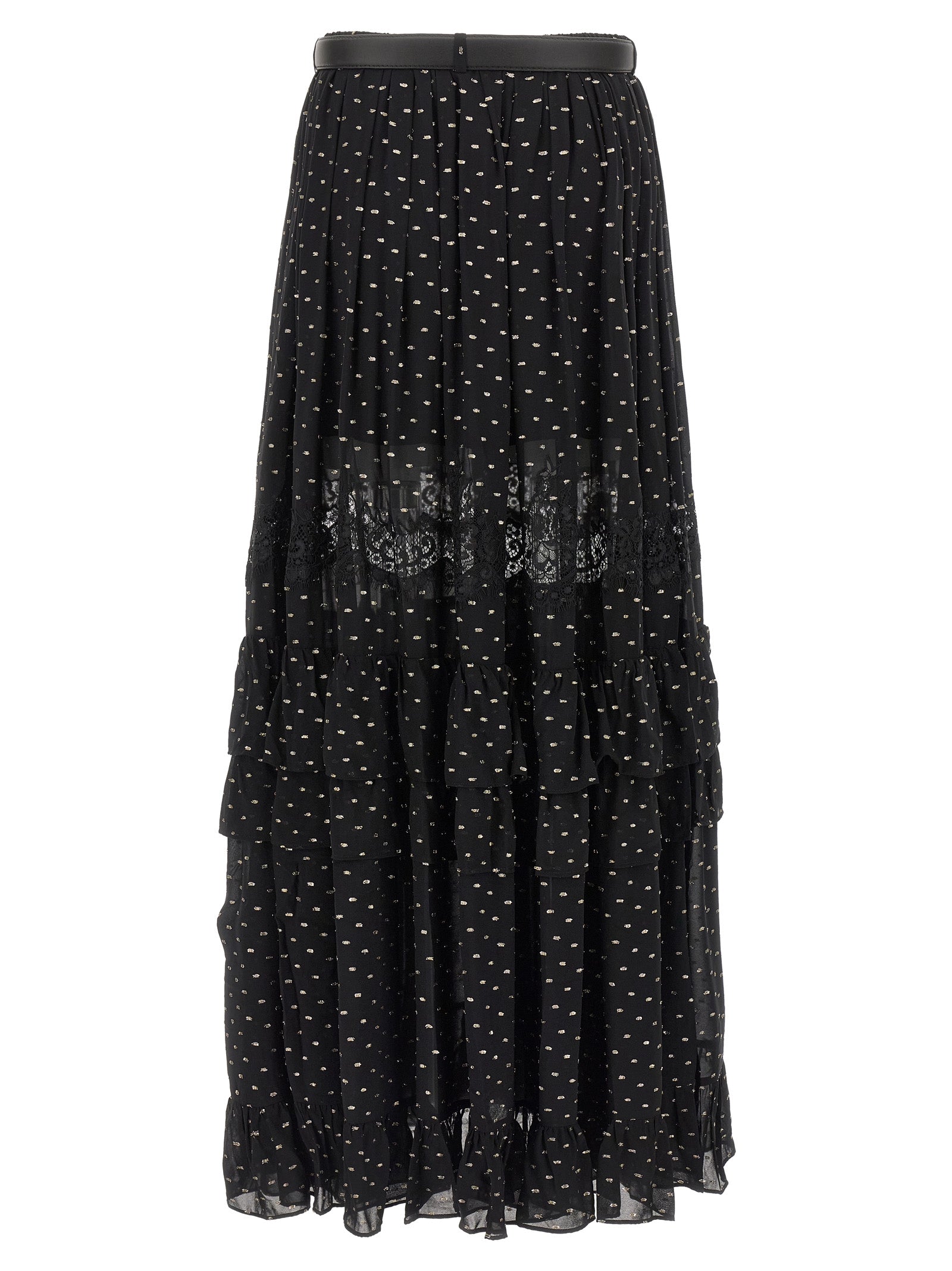 Black And Gold Chiffon Lace Maxi skirt Viscose Metal