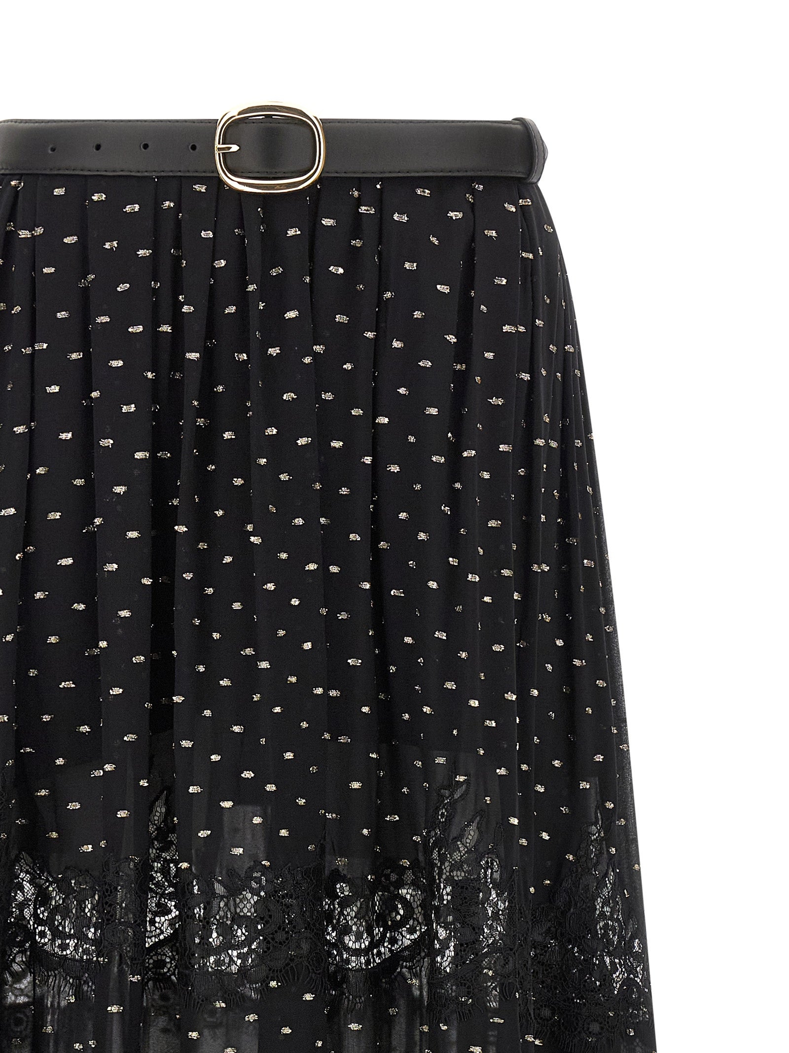 Black And Gold Chiffon Lace Maxi skirt Viscose Metal