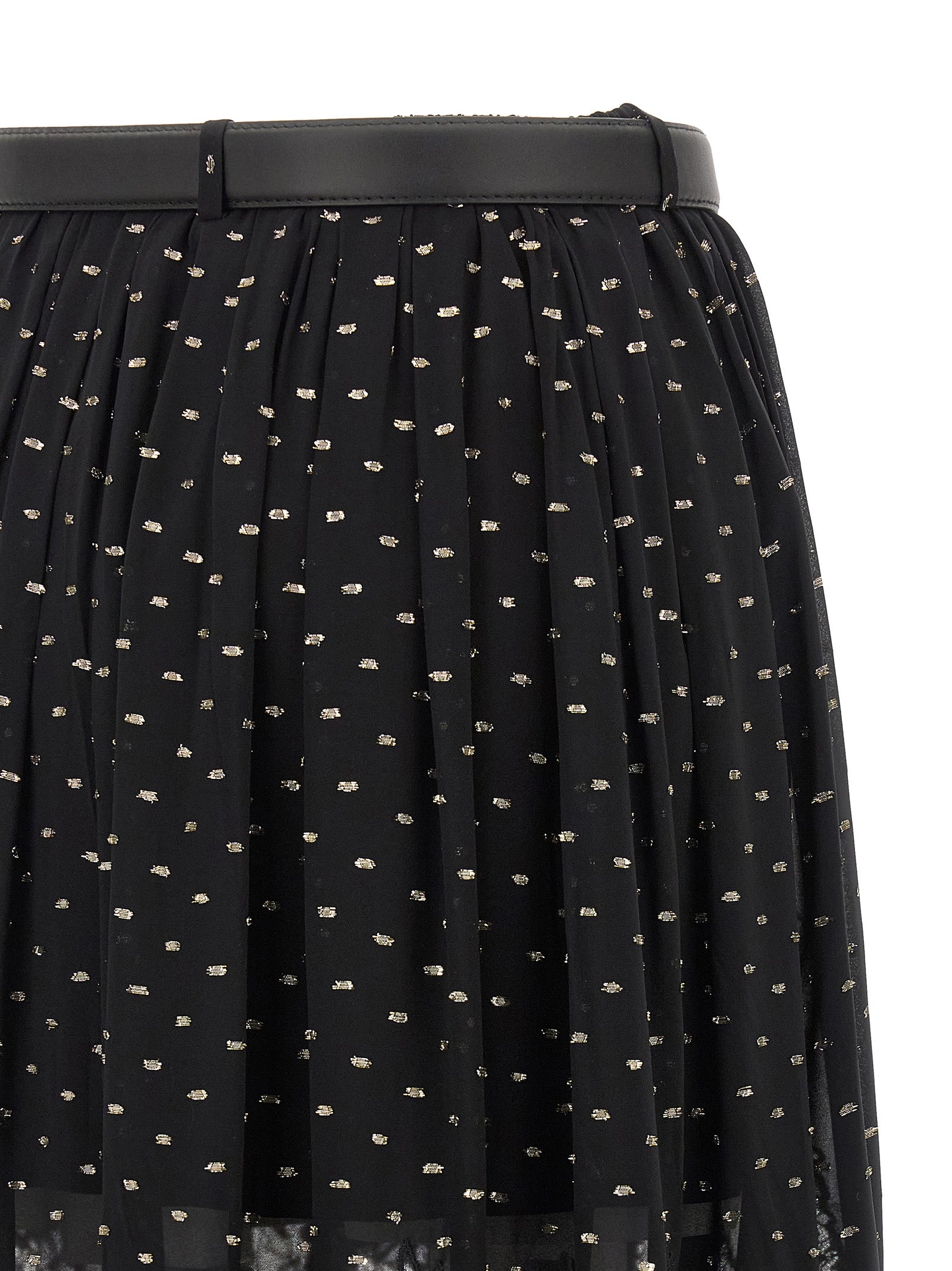 Black And Gold Chiffon Lace Maxi skirt Viscose Metal
