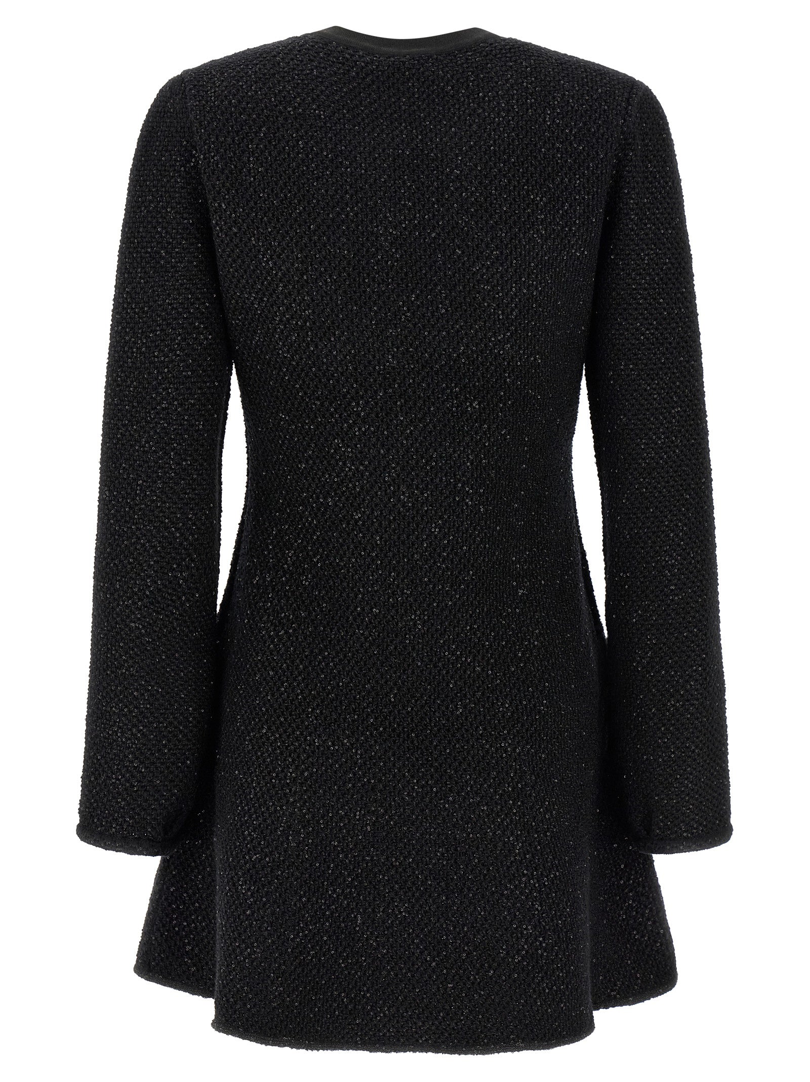 Black Sequin Knit Mini dress Cotton Polyester Wool
