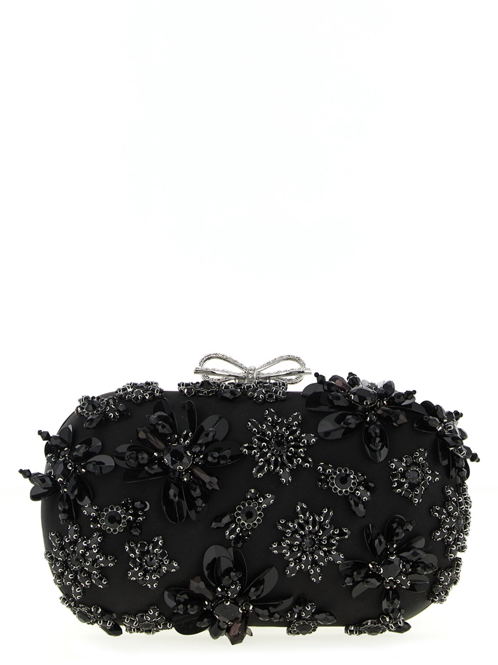 Black Satin Floral Crystal clutch Polyester Elastane