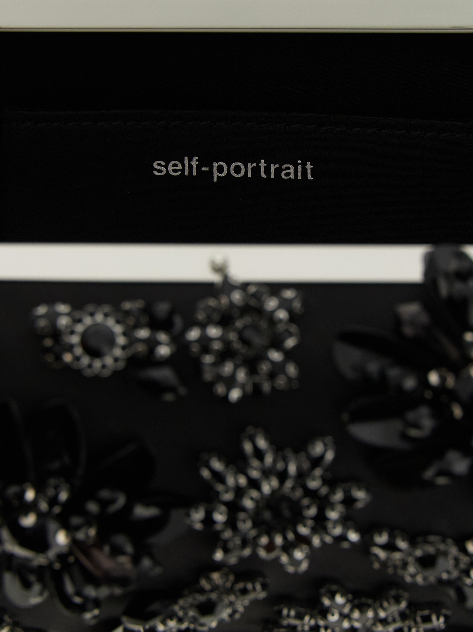 Black Satin Floral Crystal clutch Polyester Elastane