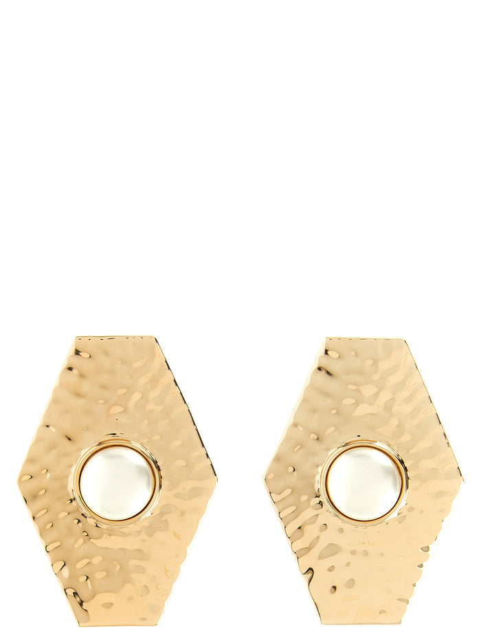 Large Hammered Gold Pearl earrings Brass Re St Jewelry