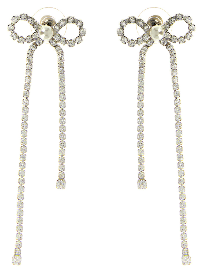 Crystal Droplet Bow Earrings Silver Copper Jewelry