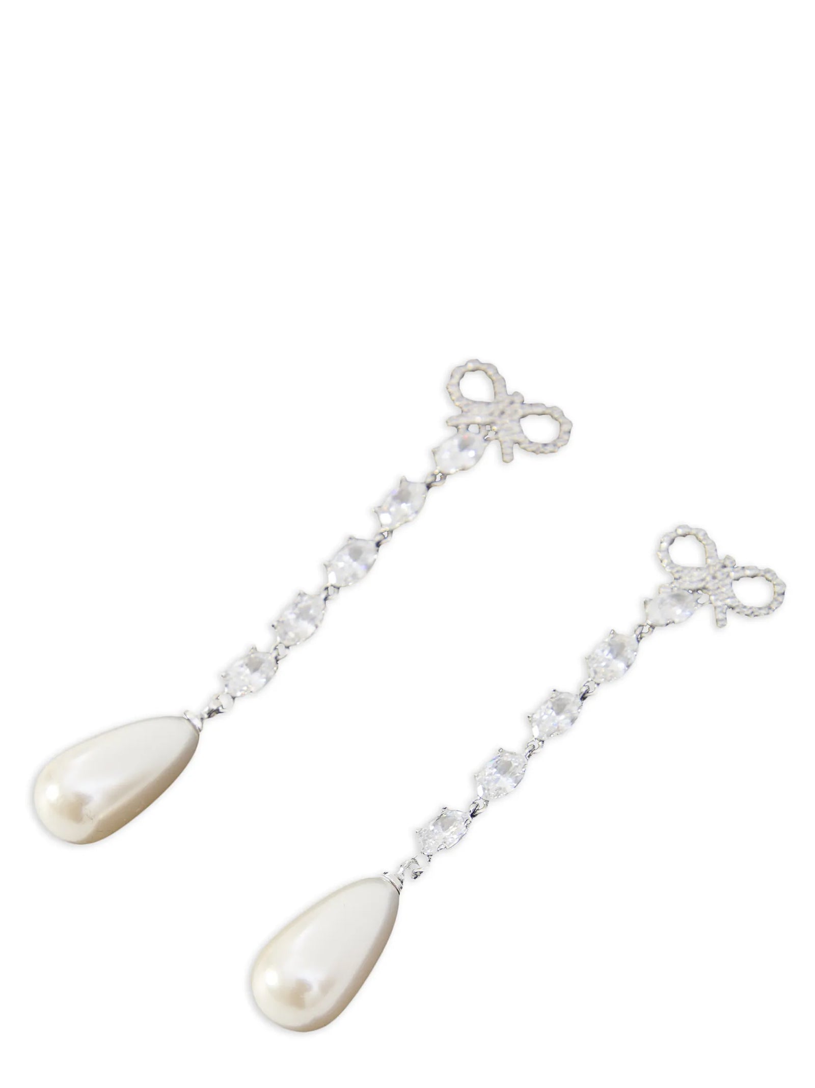 Bow Pearl Droplet earrings Silver Copper Jewelry