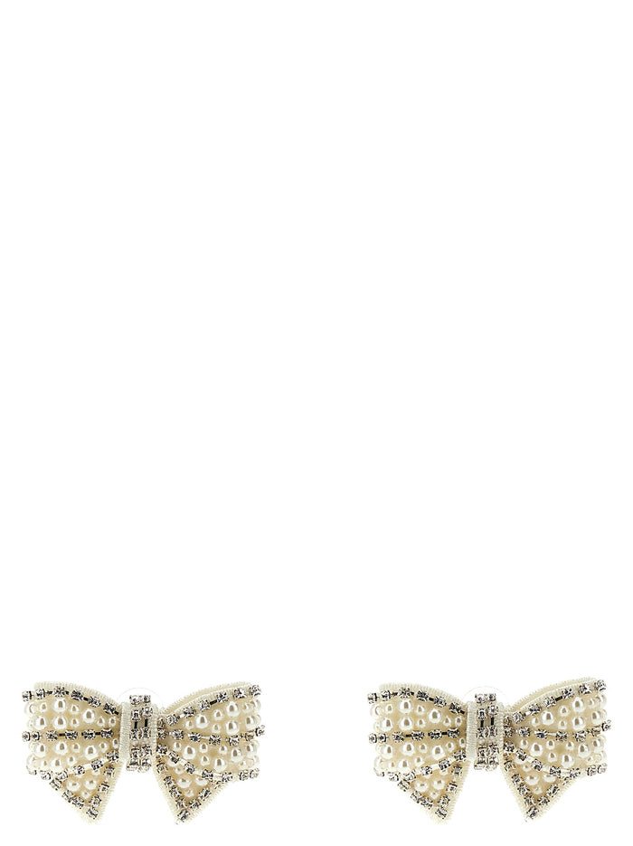 Pearl Satin Bow earrings White Brass Glass St Jewelry