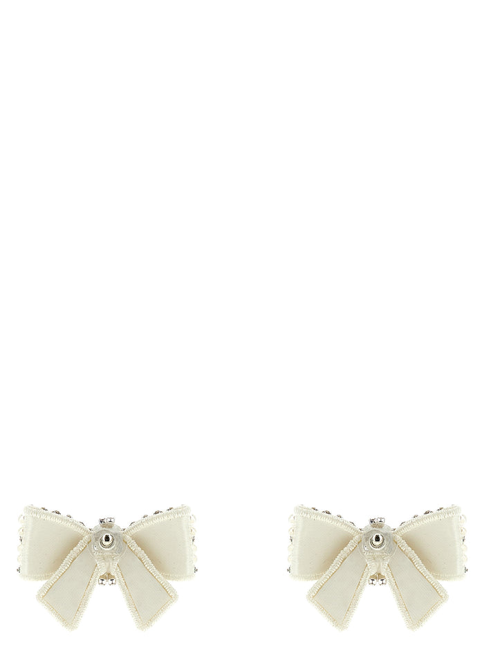 Pearl Satin Bow earrings White Brass Glass St Jewelry