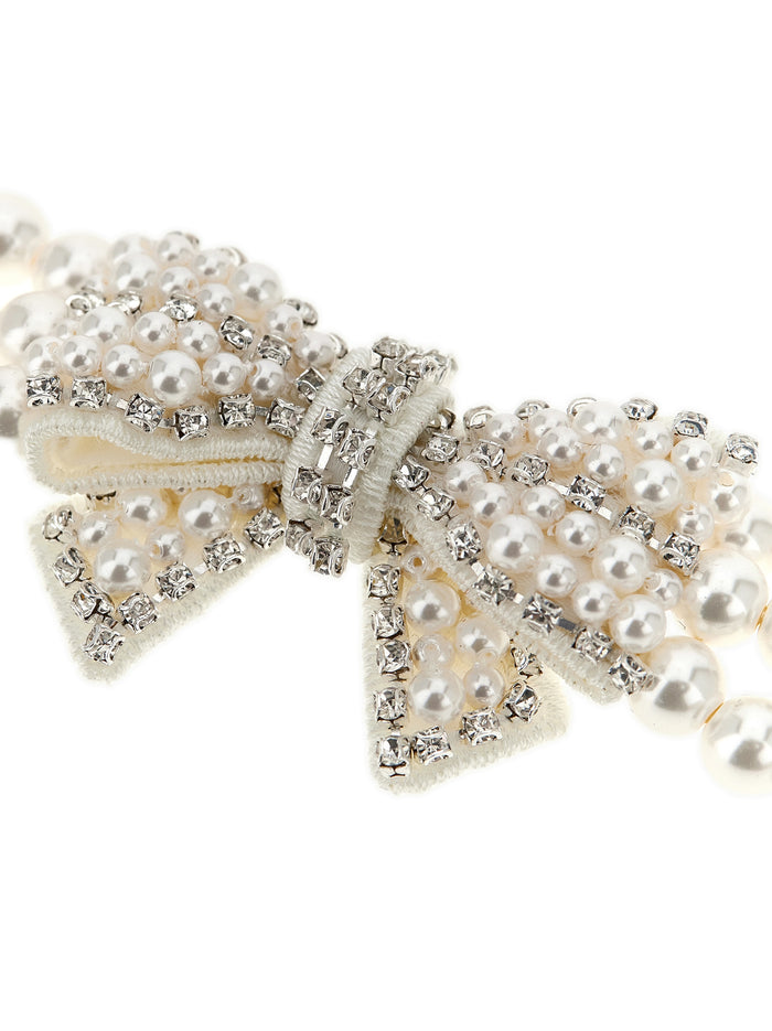 Pearl Satin Bow Necklace White Brass Glass St Jewelry