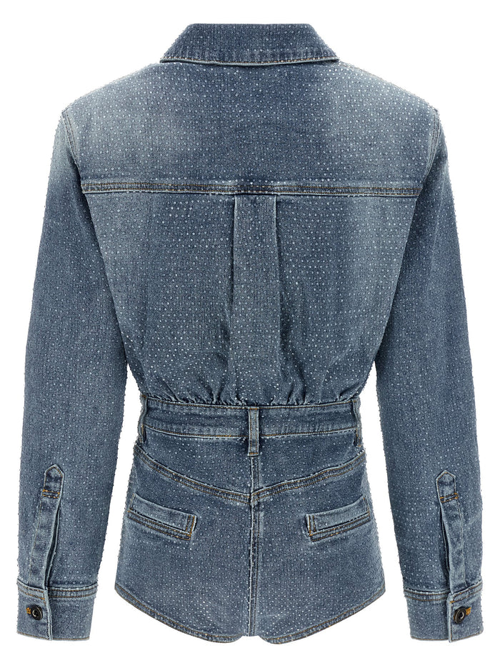 Rhinestone Denim jumpsuit Blue Cotton Jumpsuits