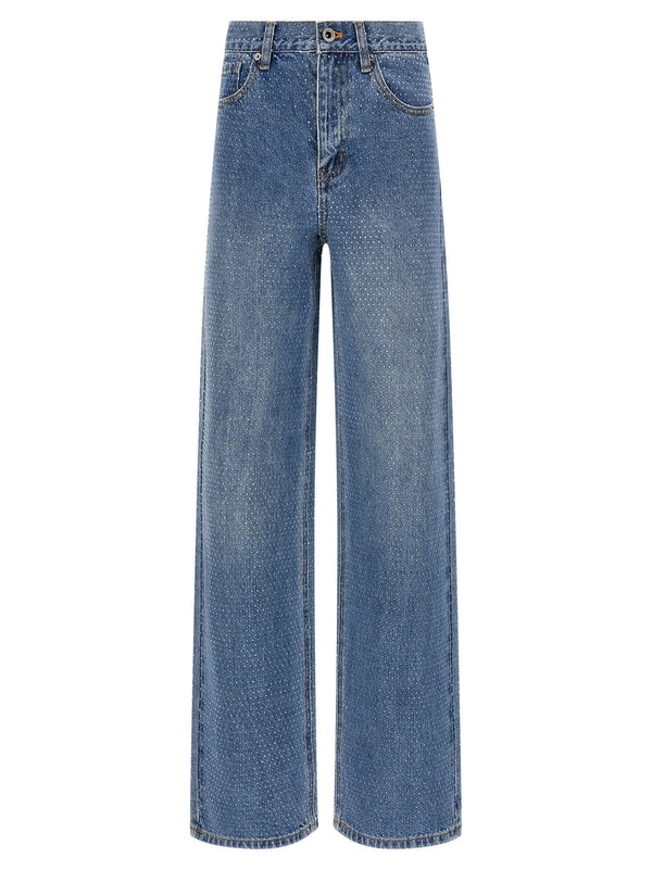 Self-Portrait Rhinestone Denim Straight Leg Jeans