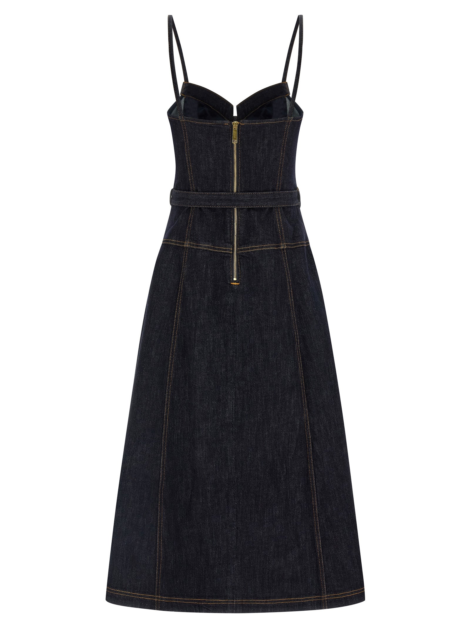 Indigo Denim Flared Midi dress Blue Cotton Polyester Elastane