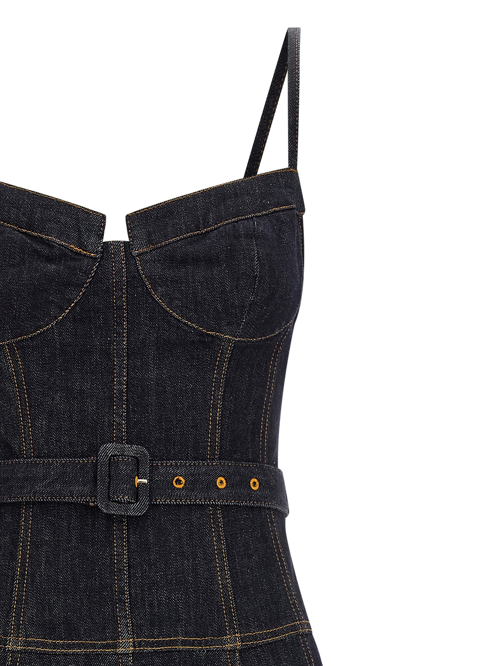 Indigo Denim Flared Midi dress Blue Cotton Polyester Elastane