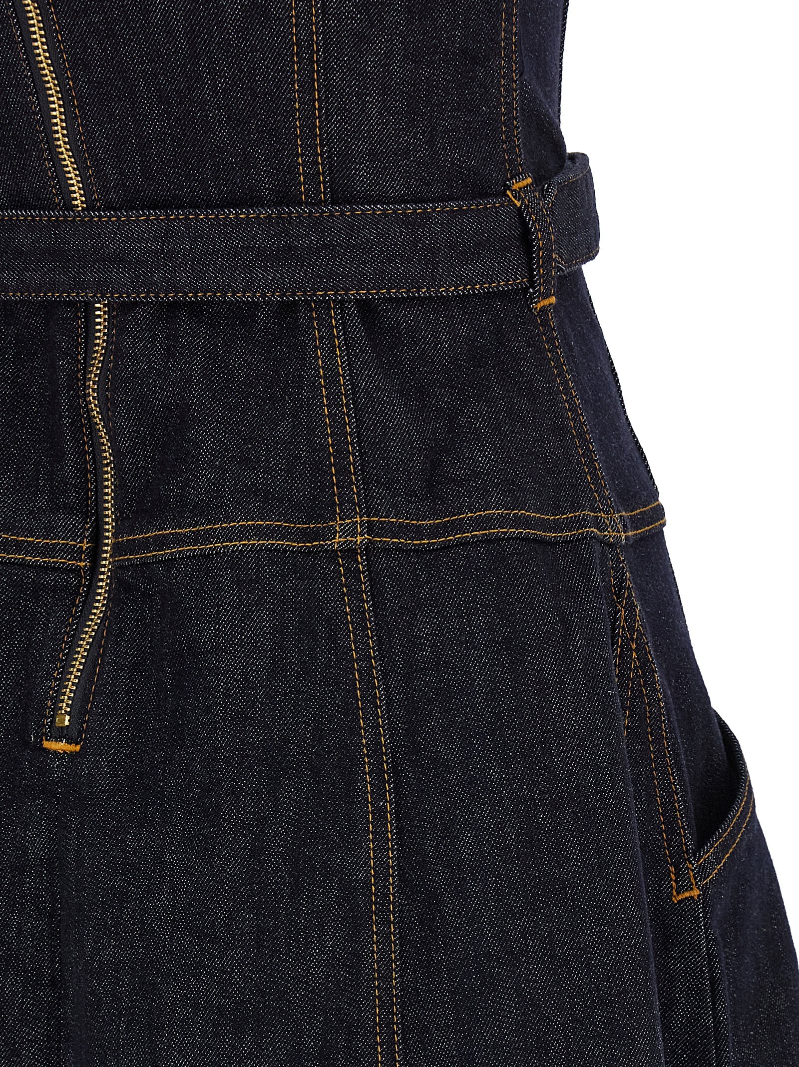 Indigo Denim Flared Midi dress Blue Cotton Polyester Elastane