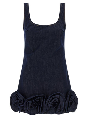 Self-Portrait Indigo Denim 3d Flower Mini Dress