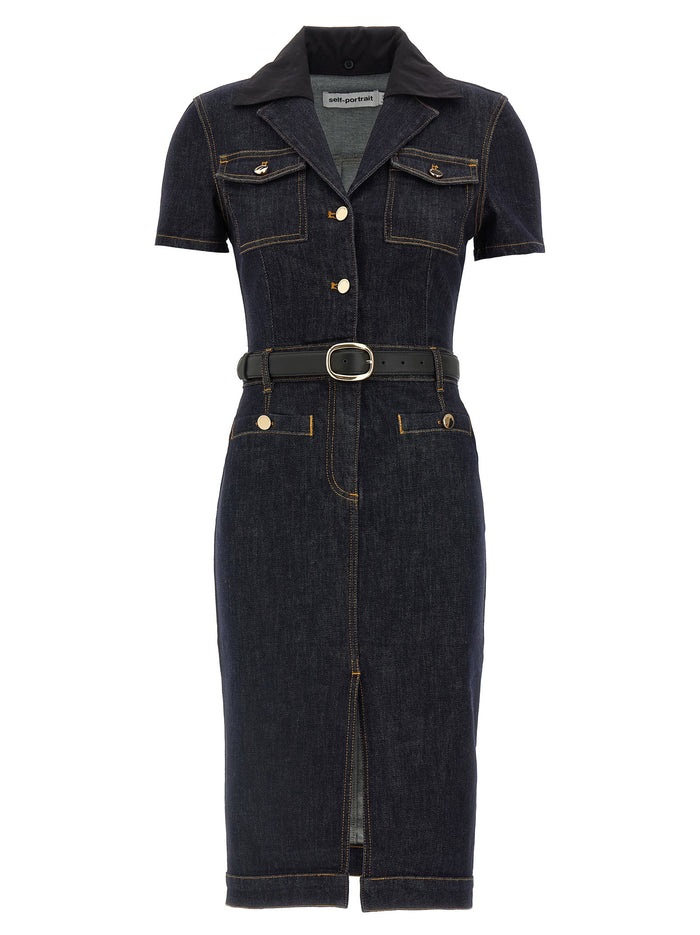 Indigo Denim Midi dress Blue Cotton Polyester Elastane