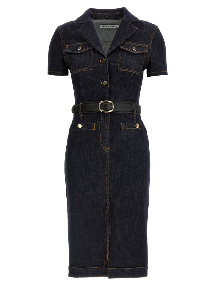 Indigo Denim Midi dress Blue Cotton Polyester Elastane
