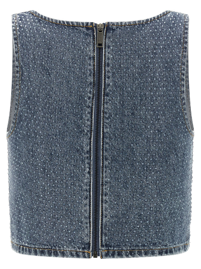 Rhinestone Denim Crop top Blue Cotton Tops
