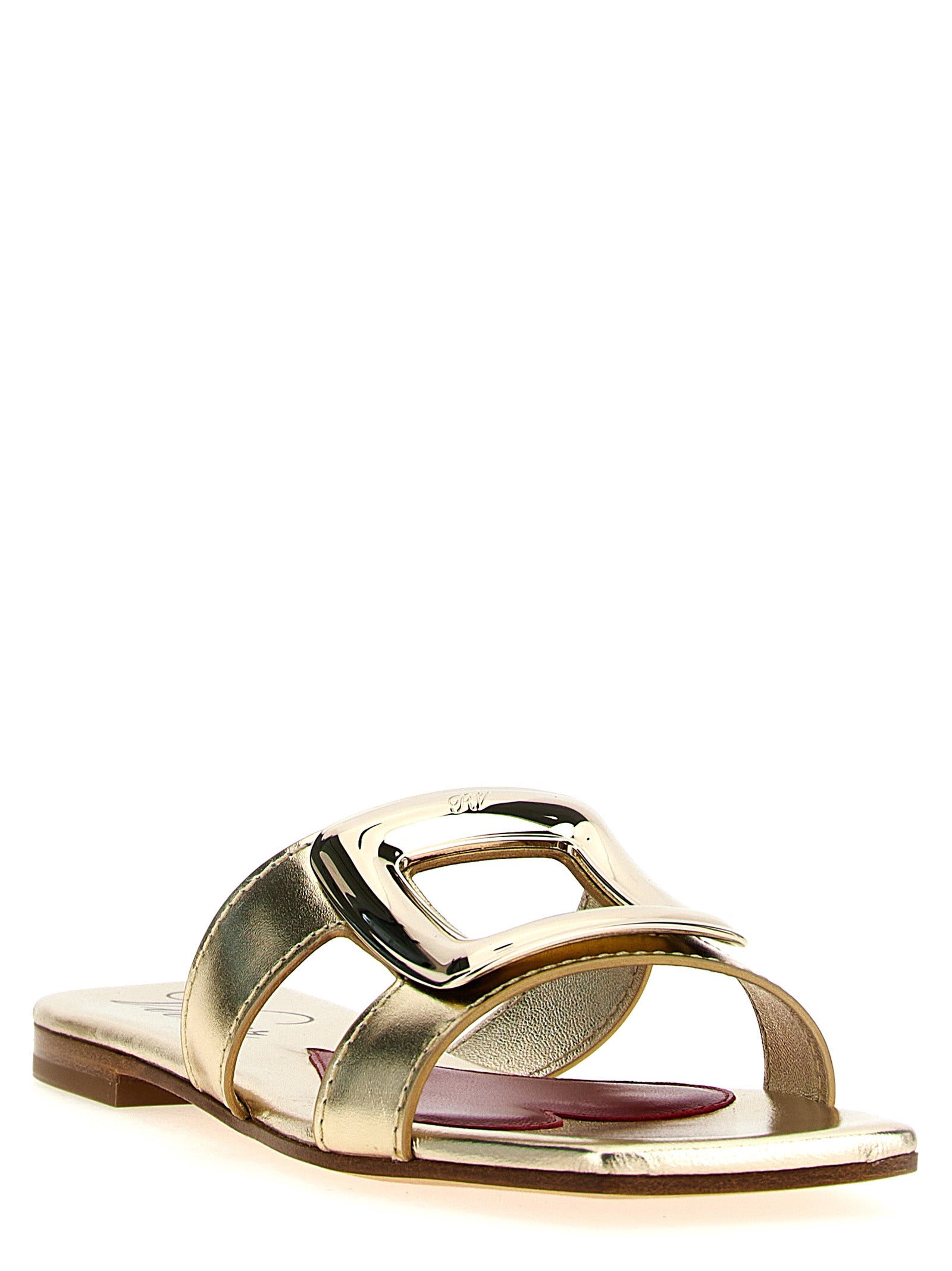 New Metal Buckle mules Gold Calfskin Leather (bos Taurus) Sandal