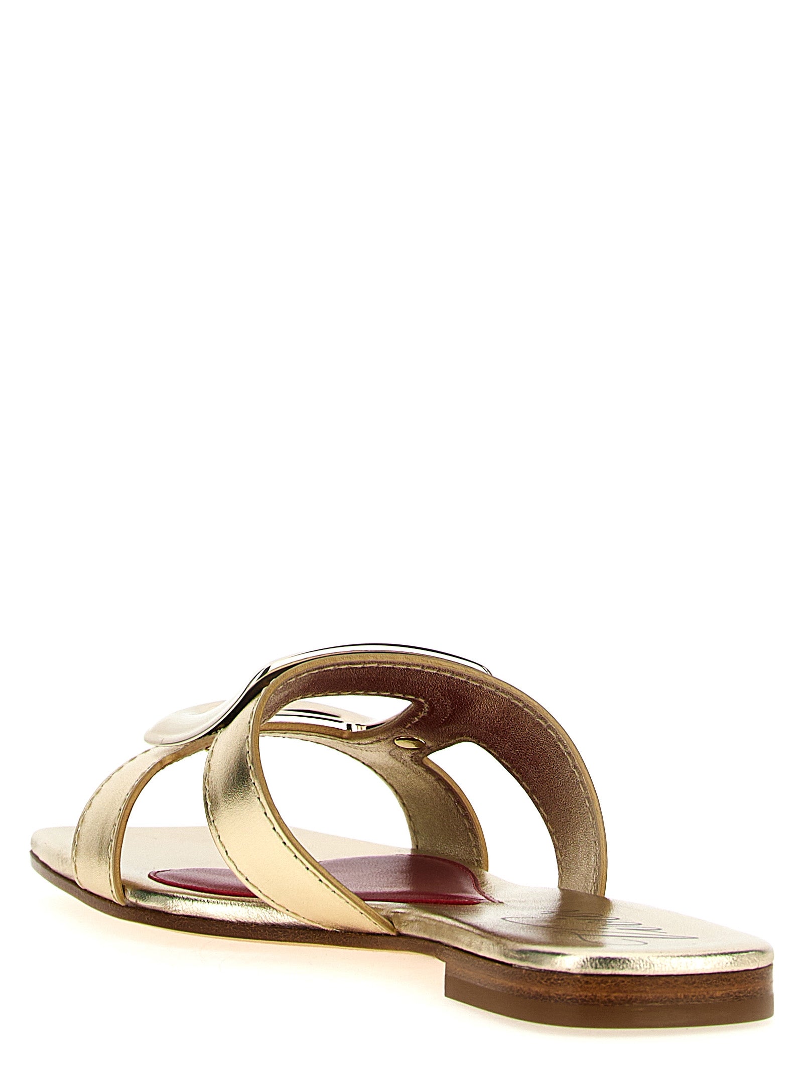 New Metal Buckle mules Gold Calfskin Leather (bos Taurus) Sandal
