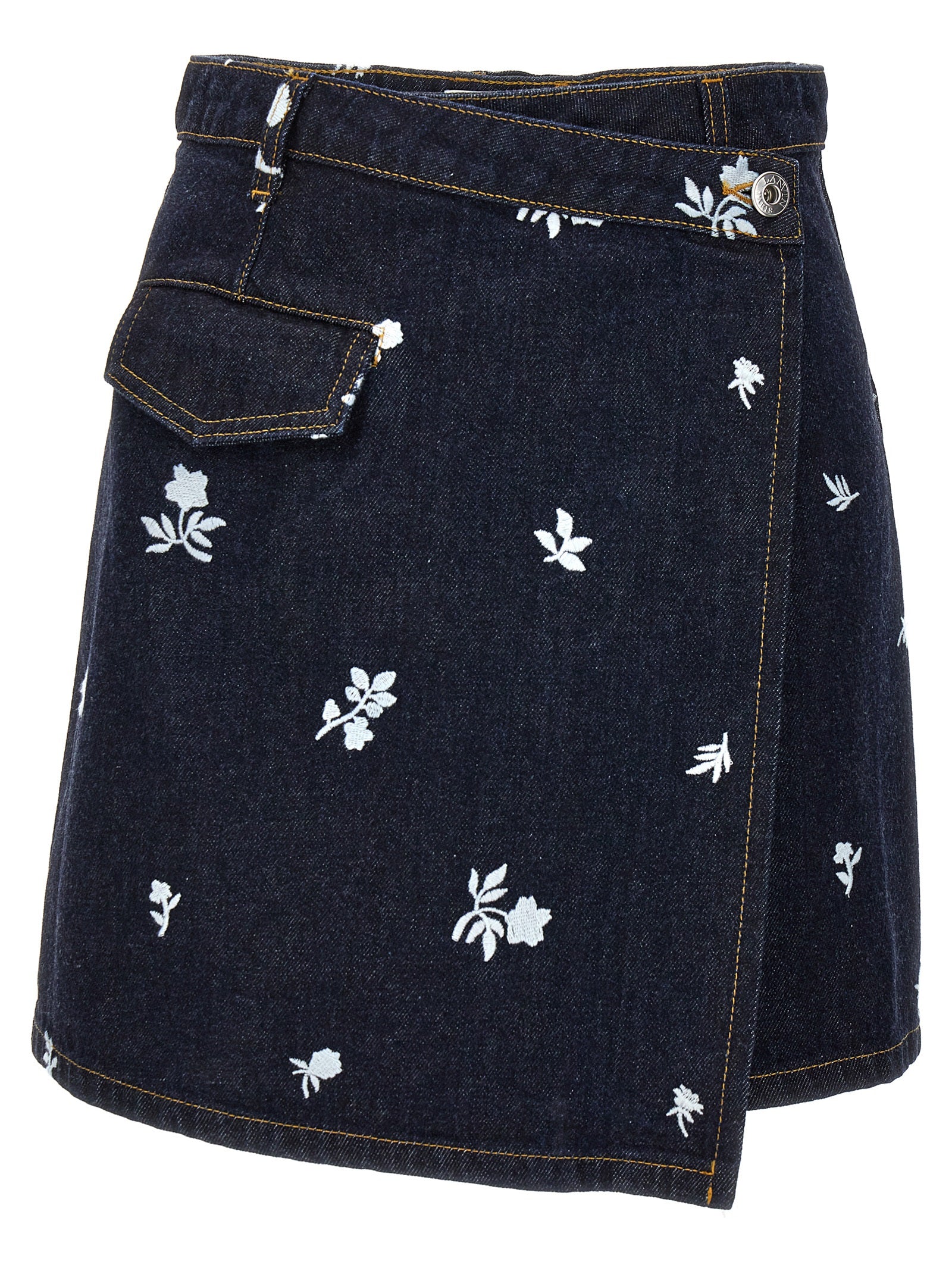 All-over embroidery skirt Blue Cotton