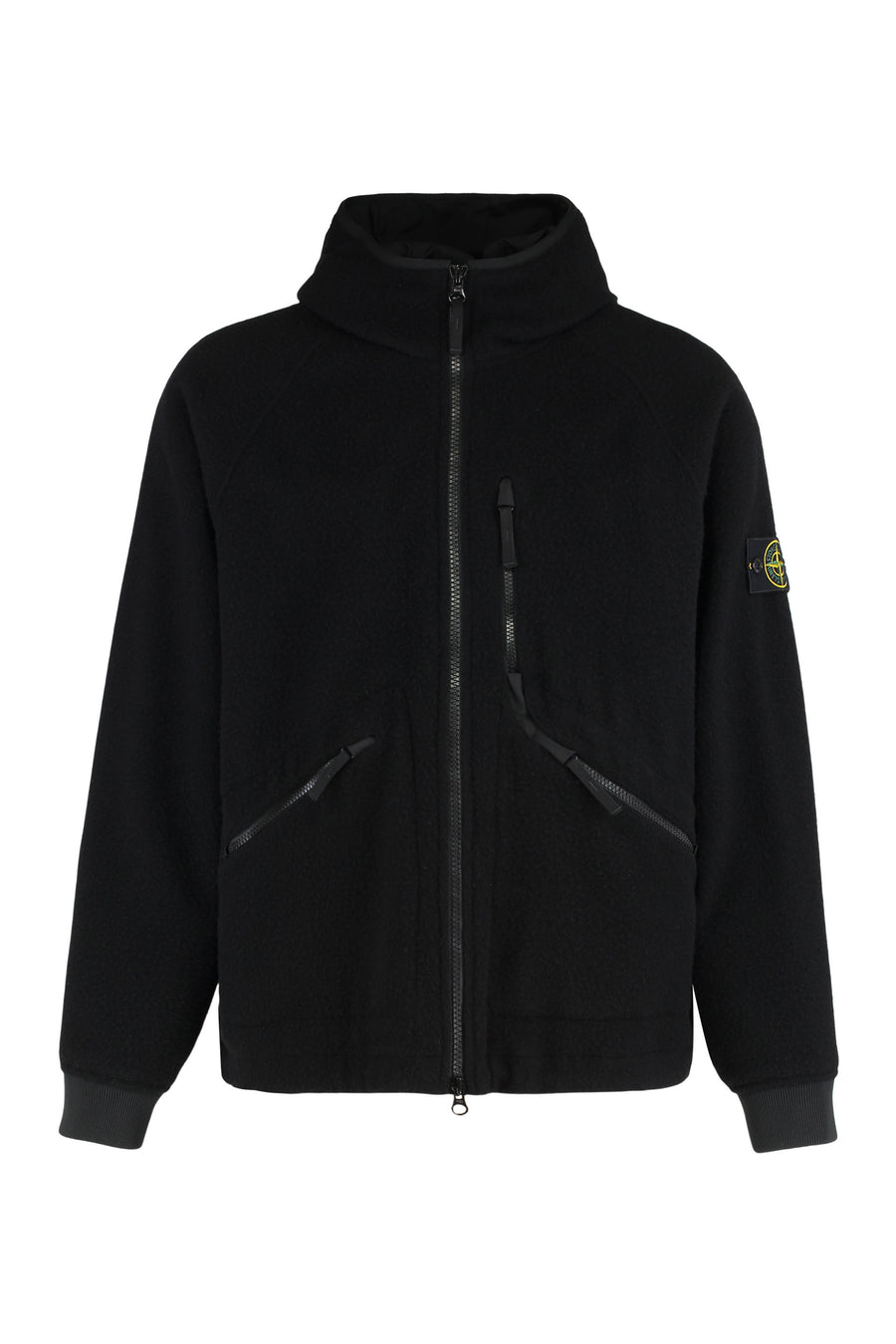Hooded Jacket Wool And Nylon Black Bomber