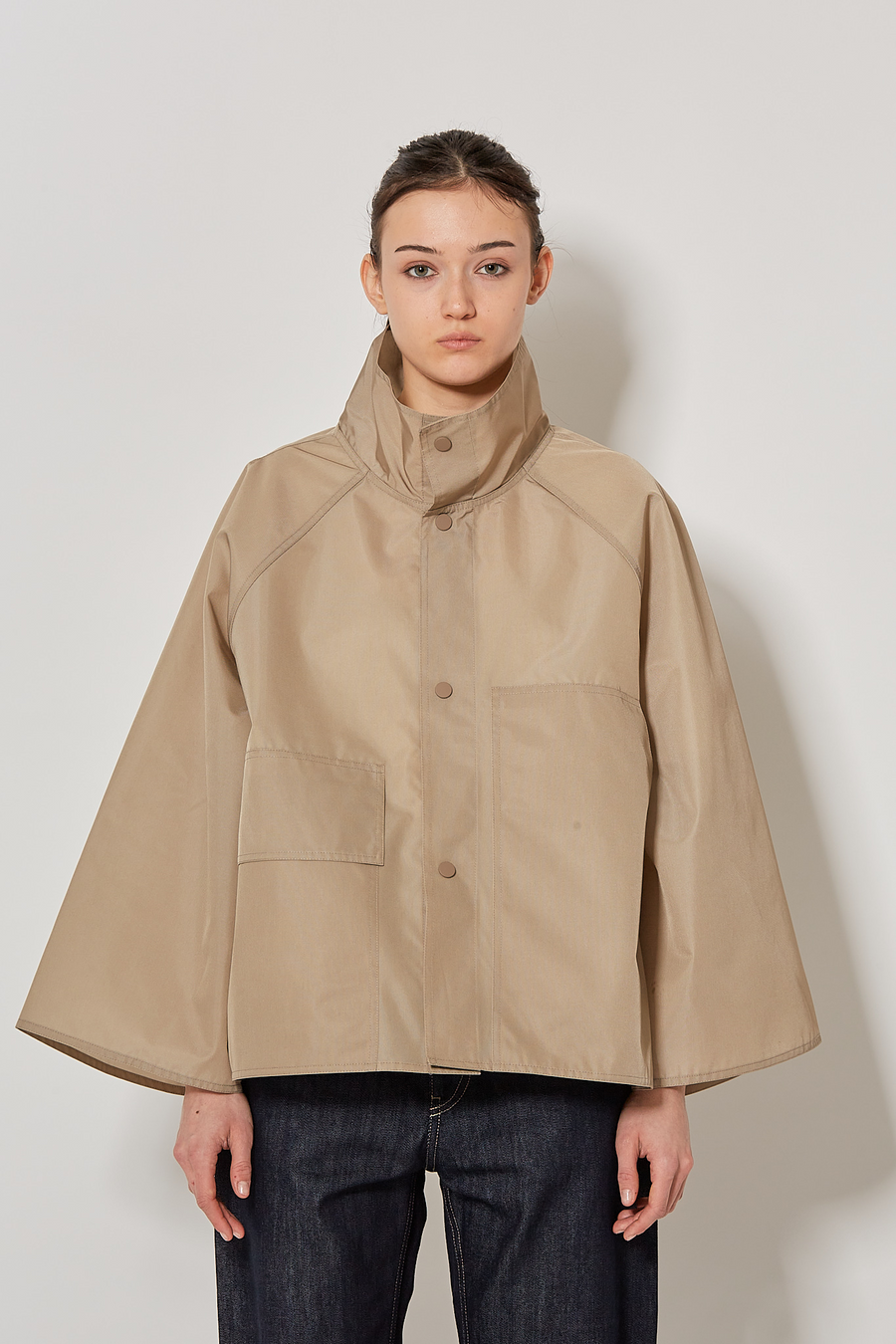 Stand Collar Short Jacket Blue