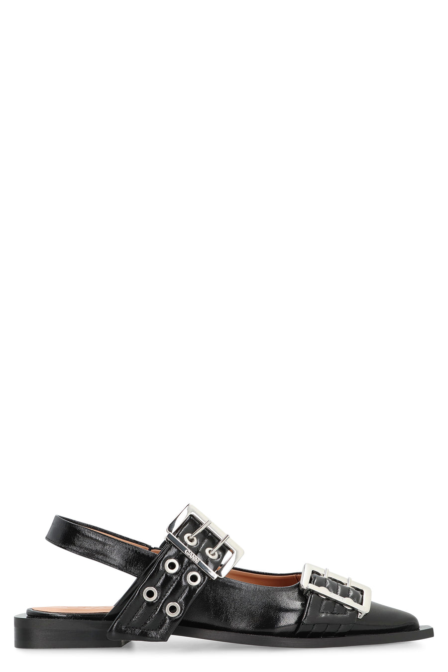 Black Faux Leather Slingback Pumps Upper: Polyurethane Ballerina Shoes