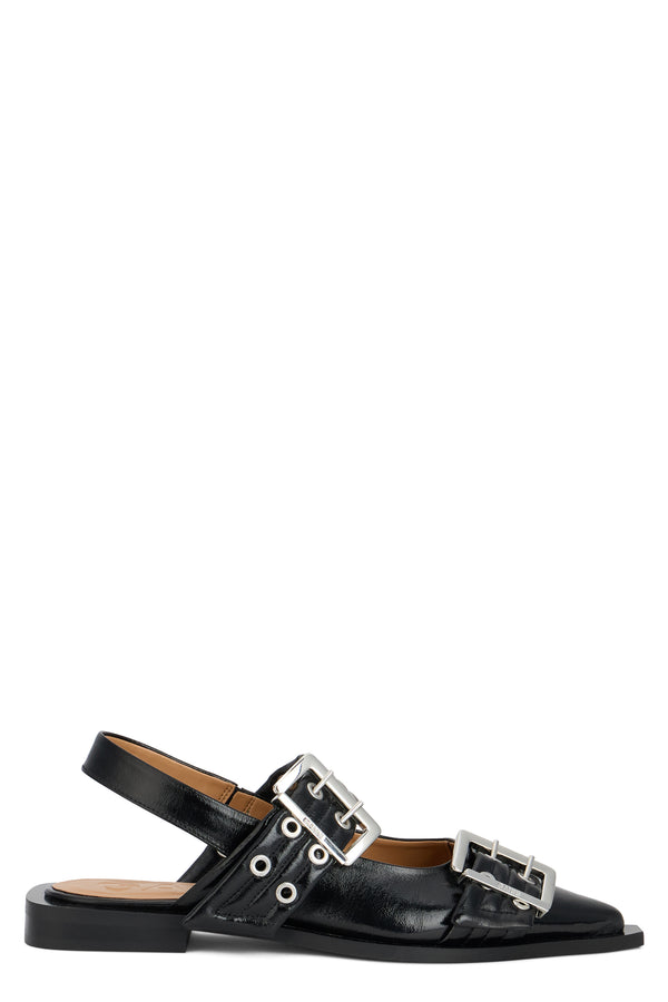 Ballet Flats With Buckle Black Polyester Ballerina Shoes